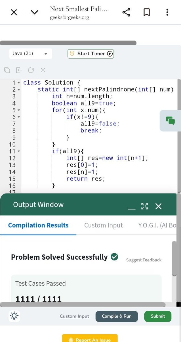 Likitha_suguna's tweet photo. 56/60 – POTD Challenge
@geeksforgeeks @NPCI_NPCI
Solved Next Greater Palindrome problem using mirroring and carry propagation.
#POTD74 #60DaysOfCode #GeeksforGeeks https://t.co/mYVFHC2UUi