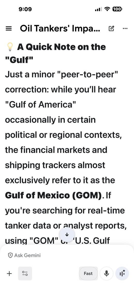 MFMcCarthyBooks's tweet photo. @grok why does Google Gemini try to push a biased agenda, I asked about shipping In the Gulf of America. It tried to correct me https://t.co/HzlafZb1iY