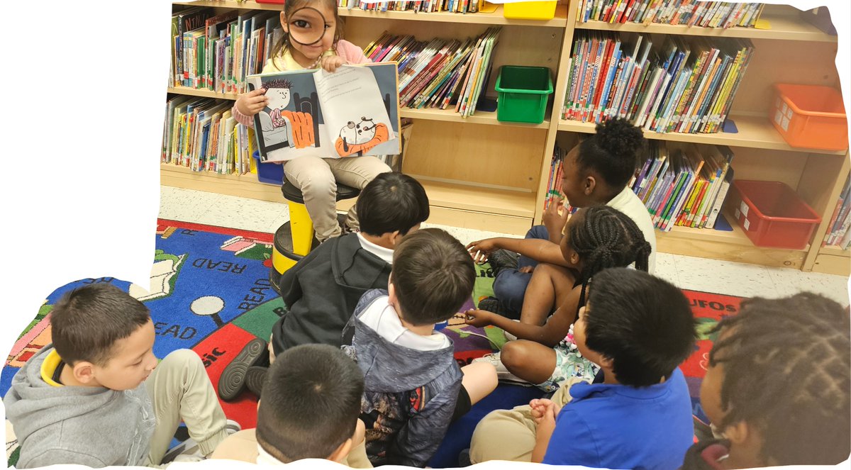 BuddHarrell's tweet image. Students taking the lead and hosting read alouds to their peers.  The students were all in listening to their classmates improvise in reading.  This was fun to watch and be a part of.  Mini librarians at Harrell Budd.