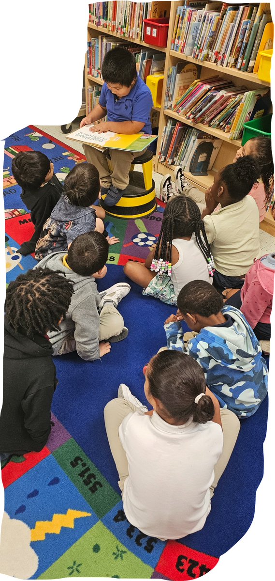 BuddHarrell's tweet image. Students taking the lead and hosting read alouds to their peers.  The students were all in listening to their classmates improvise in reading.  This was fun to watch and be a part of.  Mini librarians at Harrell Budd.