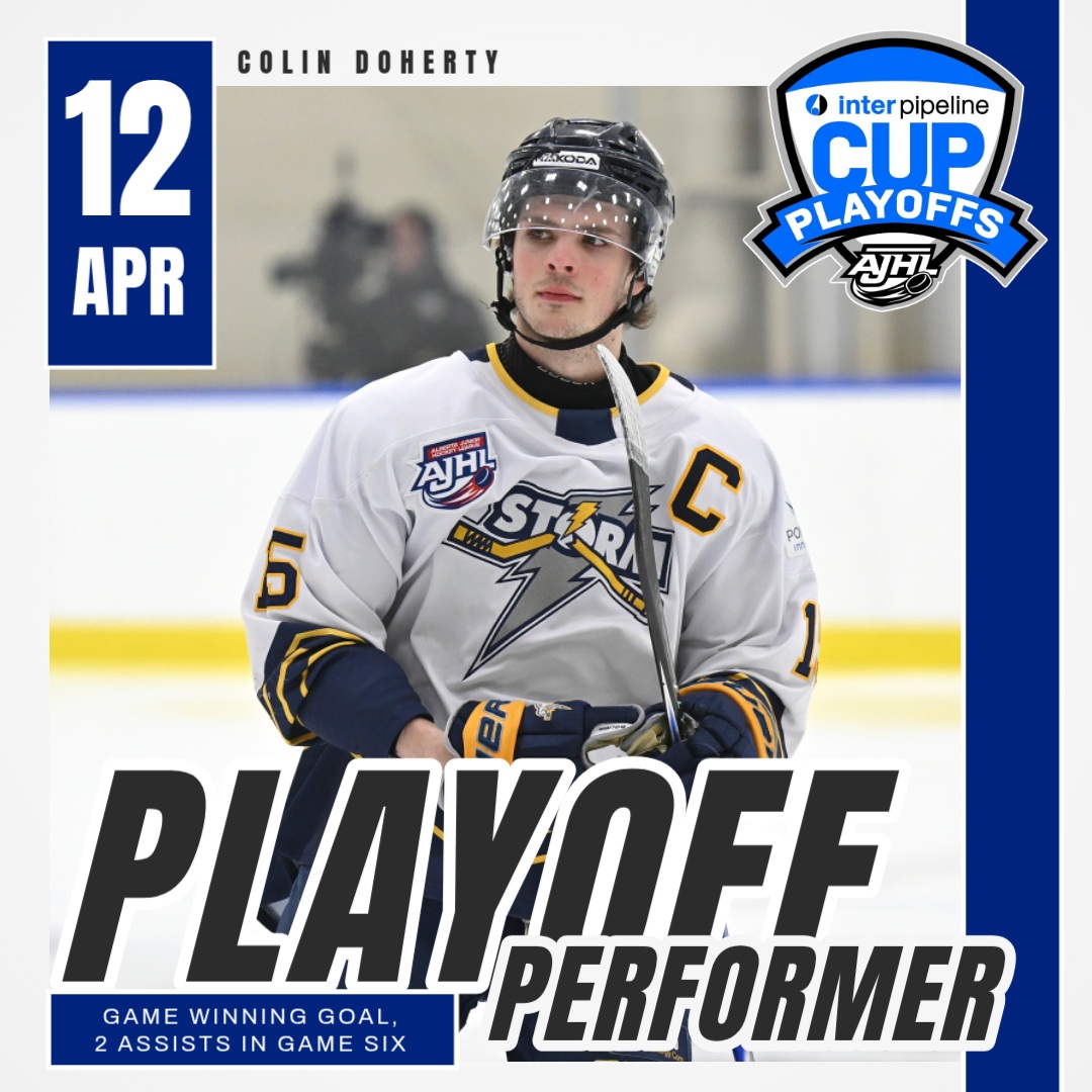 TheAJHL's tweet image. Storm Captain Colin Doherty scored the game winner and added two assists to force Game 7 in the AJHL North Division Final! #BuiltForThis
