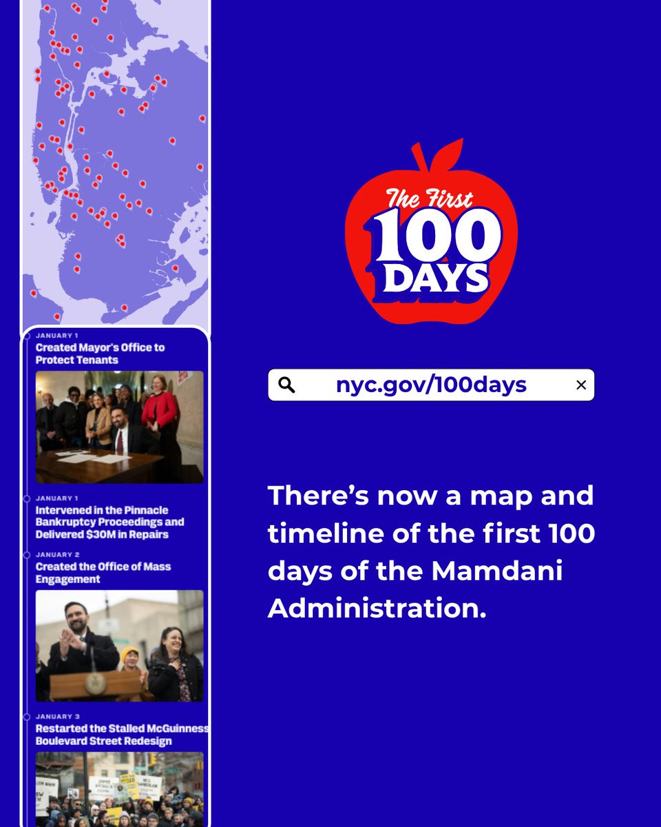 Explore a detailed timeline and map of accomplishments from our first 100 days: nyc.gov/100days