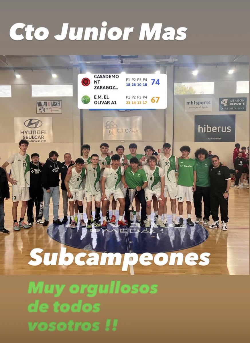 SUBCAMPEONES 
Cto Aragón Junior Mas.

Por segundo año consecutivo, nuestro equipo se proclama Subcampeón de la Cat Junior Mas.
En un pabellón repleto, hemos presenciado una de las finales más apretadas en marcador y nivel de juego de los últimos años frente al rival <a href="/Fund_BZ/">Fundación Basket Zaragoza</a>