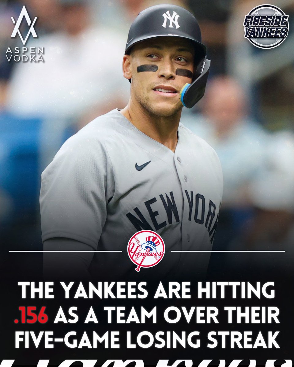 FiresideYankees's tweet image. The Yankees are hitting .156 as a team over their five-game losing streak. 

Their 98 hits as a team in 2026 is the third lowest in MLB.

This offense is ASLEEP.

#Yankees