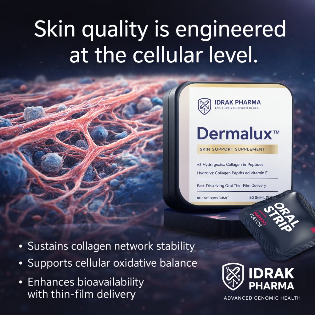 Idrakpharma's tweet photo. Dermalux™ operates beyond surface-level care—
targeting collagen architecture, oxidative balance, and dermal integrity through advanced oral thin-film delivery.

Explore the formulation:
https://t.co/QP5N6kOVb6
#Dermalux #IdrakPharma #SkinBiology https://t.co/Y2AQtd8bdX