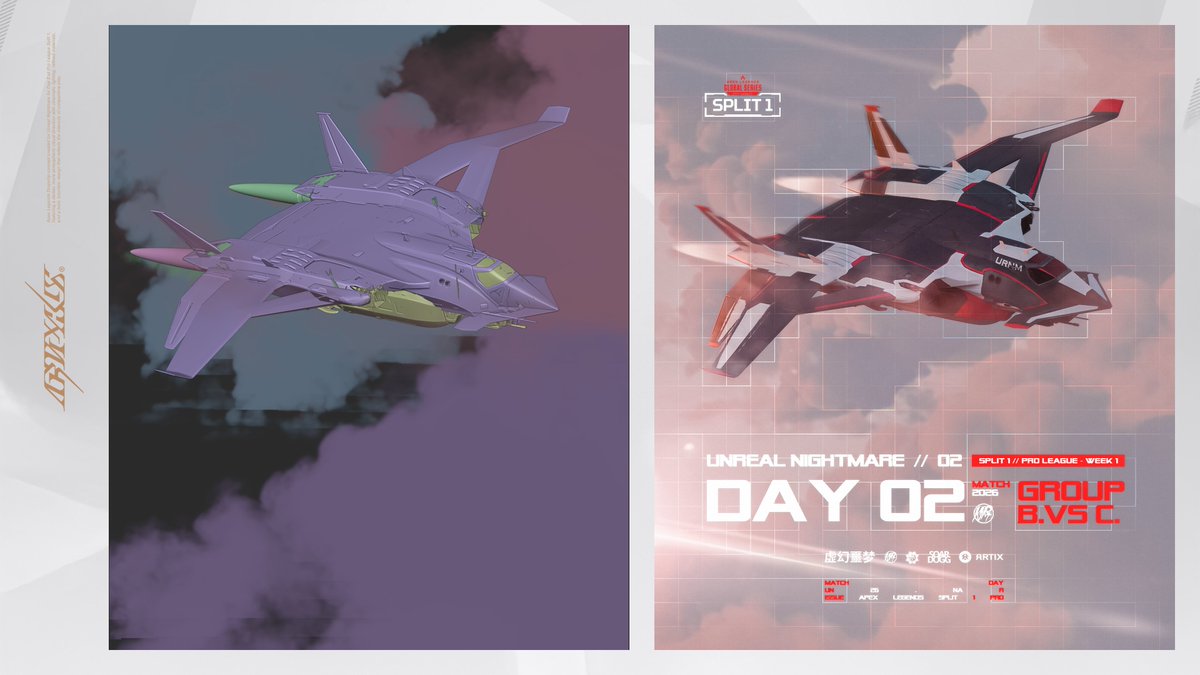 Artixcus's tweet image. The @PlayApexEsports team is heading to the drop point in Split 1 Pro League // This is the Unreal Nightmare dropship concept, shown both in the viewport and as the final design.

#ApexLegends #ALGS #3DArt #Blender #ConceptArt #GameArt #EsportsDesign