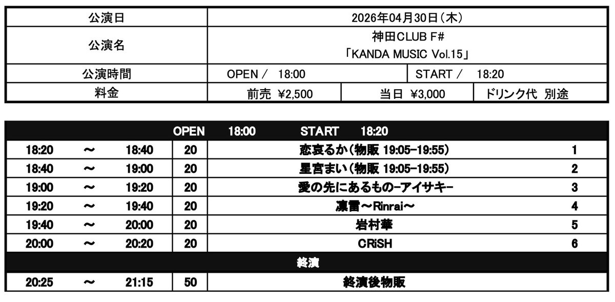 aisakifate's tweet photo. 4月30日（木）神田CLUB F#
「KANDA MUSIC Vol.15」
OPEN 18:00/START 18:20
前売 2500円/当日 3000円（D別）
予約受付中
https://t.co/HrRHIwETYX https://t.co/lXLaBcWkpj