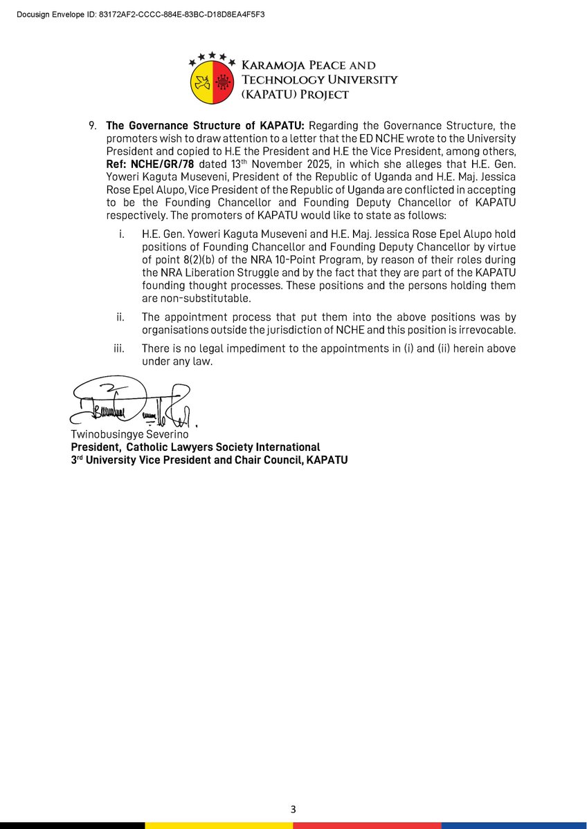 .✍️ Our official response to the statement by the Executive Director of the <a href="/nche_uganda/">NCHEUganda</a> on 9th April 2026, before the Sectoral Committee on Education of the <a href="/Parliament_Ug/">Parliament of Uganda</a>

🔗Details: kapatu.ac.ug/response-to-th…

<a href="/GCICUganda/">Government Citizen Interaction Centre</a> <a href="/UgandaMediaCent/">Uganda Media Centre</a> <a href="/ugandarn/">Uganda Radio Network</a>