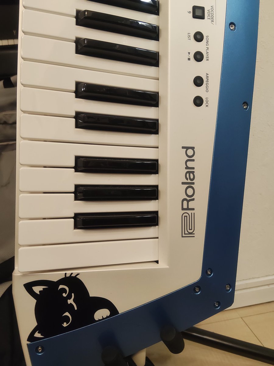 mc6s9mImz9lLKhg's tweet image. あおい君の🆕キーター、Roland AX-Edge
ブレードの部分をメタリックブルーに塗装&amp;amp;覗きネコ貼付け
ようやくあおい君仕様に😸
#Roland
#ローランド
#あおたく
#あおい君の新しい武器