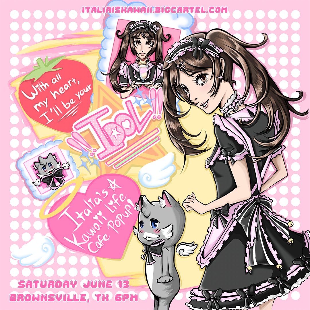 italia182's tweet photo. Announcing my Birthday Live x Kawaii Life Cafe Popup taking place Saturday June 13 ✨

The theme is maid cafe…naturally it had to be named “Kawaii Life Cafe” 💖

Tickets can be purchased at https://t.co/rbATAGQFeS

- illustration by my brother 😁

#kaigaiidol #kawaiilifecafe https://t.co/WDrw2OdMlw
