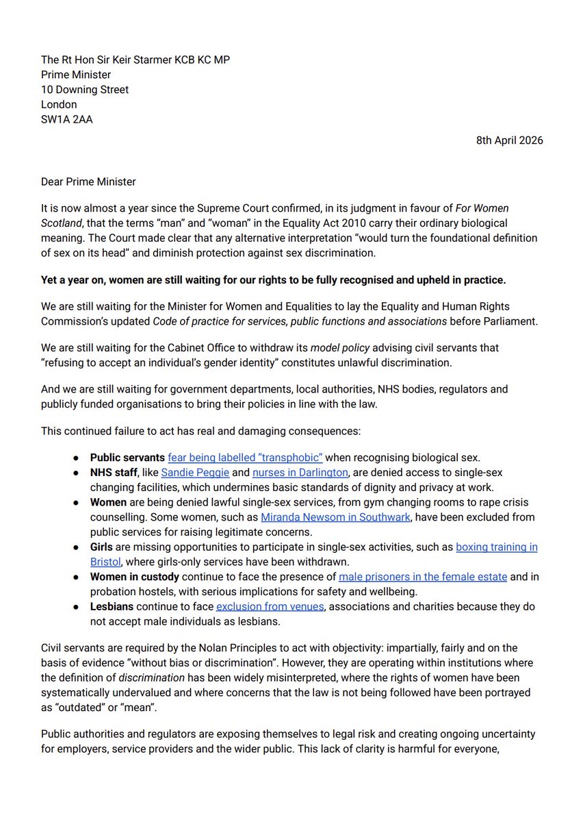 SexMattersOrg's tweet photo. Read the letter from @ForWomenScot @SexMatters @AllianceLGB @WomensRightsNet @fairplaywomen @WDI_UK @Transgendertrd @genspect and many others… https://t.co/q6XcIXMzHh