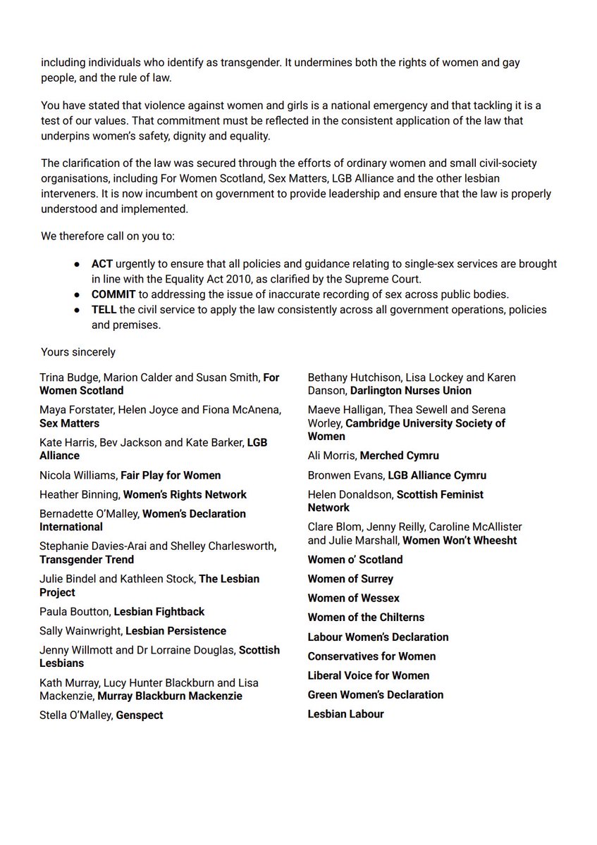 Read the letter from <a href="/ForWomenScot/">For Women Scotland</a> <a href="/SexMatters/">Sex Matters™</a> <a href="/AllianceLGB/">LGB Alliance</a> <a href="/WomensRightsNet/">Women's Rights Network - WRN</a> <a href="/fairplaywomen/">FairPlayForWomen</a> <a href="/WDI_UK/">WDI UK</a> <a href="/Transgendertrd/">TransgenderTrend</a> <a href="/genspect/">Genspect</a> and many others…