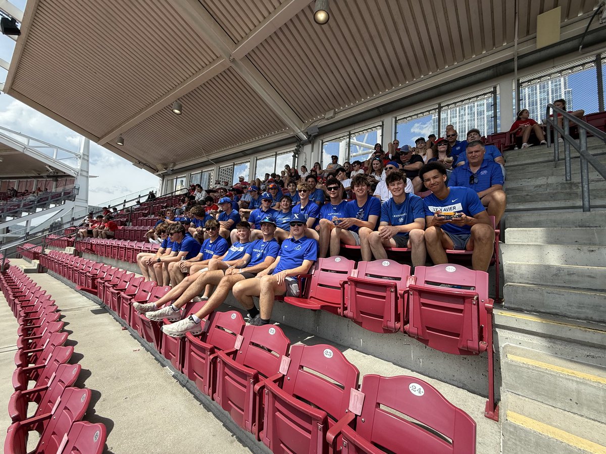 StXBall's tweet image. Today the St. Xavier baseball program attended the Reds game. Coach Velazquez with his son and Coach Mahon with his nephew represented the program on the field to throw the first pitch.

The Bombers will play at Great American Ball Park, May 16 at 1:00 pm.

#GoBombers | #AMDG