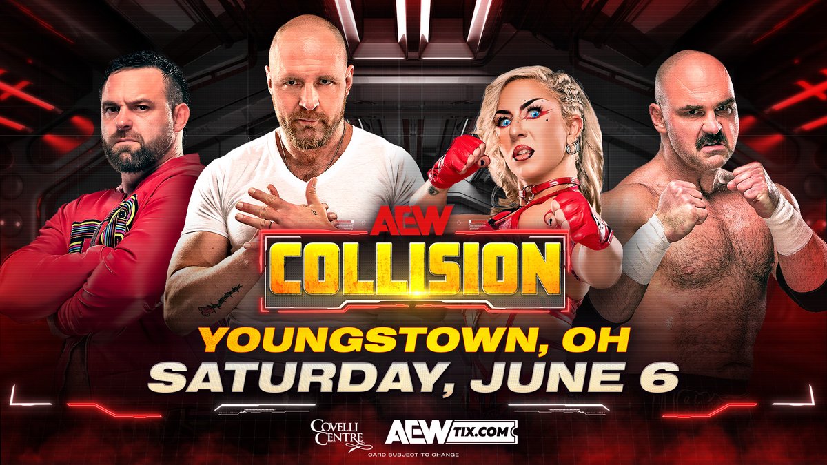 AEW's tweet image. New events just announced!

• #AEWDynamite - Richmond, VA on Wed. June 3
• #AEWCollision - Youngstown, OH on Sat. June 6
• #AEWDynamite: Summer Blockbuster - Cincinnati, OH on Wed. June 10
• #AEWCollision: Summer Blockbuster - Cincinnati, OH on Thu. June 11

Early Access