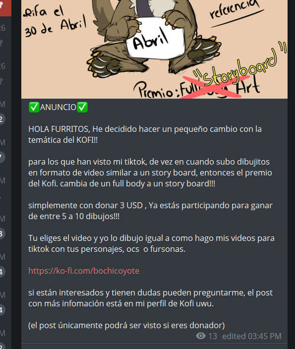 ✅ANUNCIO✅

ko-fi.com/bochicoyote
tiktok.com/@jasal_reindee…

si están interesados y tienen dudas pueden preguntarme, el post con más infomación está en mi perfil de Kofi uwu.

(el post únicamente podrá ser visto si eres donador)