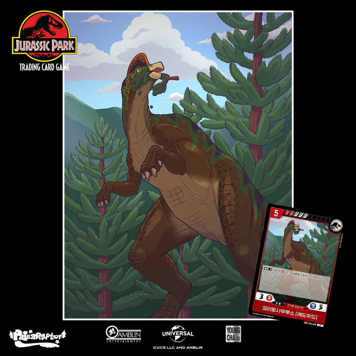 PaleaRaptor's tweet image. ❤️✨🦖TLW Corythosaurus🦖✨❤️

Today's artwork is the Corythosaurus card from the Jurassic Park TCG EX-01 "Raptor Strike" set! Corythosaurus is one of my favorite dinosaurs, so I was so happy to do this! 

#jurassicpark #dinosaurs #TCG #jurassicparktcg #jurassicworld