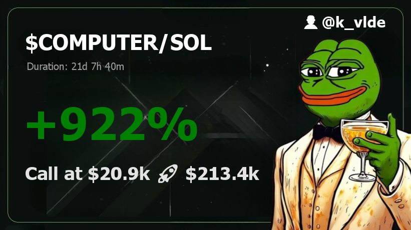 k_vlde's tweet image. 🏦🔥🤑 Grok Computer | $COMPUTER - REWRITING THE RULES!

#COMPUTER 10.2x  💹 $20.9k  🚢  $213.4k and still making wallets jealous! 💰😏

🤑 Pump at: t.me/MemesDontLies/…

#SolanaNFTs #Solana #BuySignal