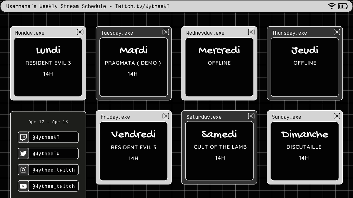 WytheeTw's tweet photo. Le planning de cette semaine ! #frenchvtuber #vtuberfr #twitch https://t.co/R2vbGMkjjp
