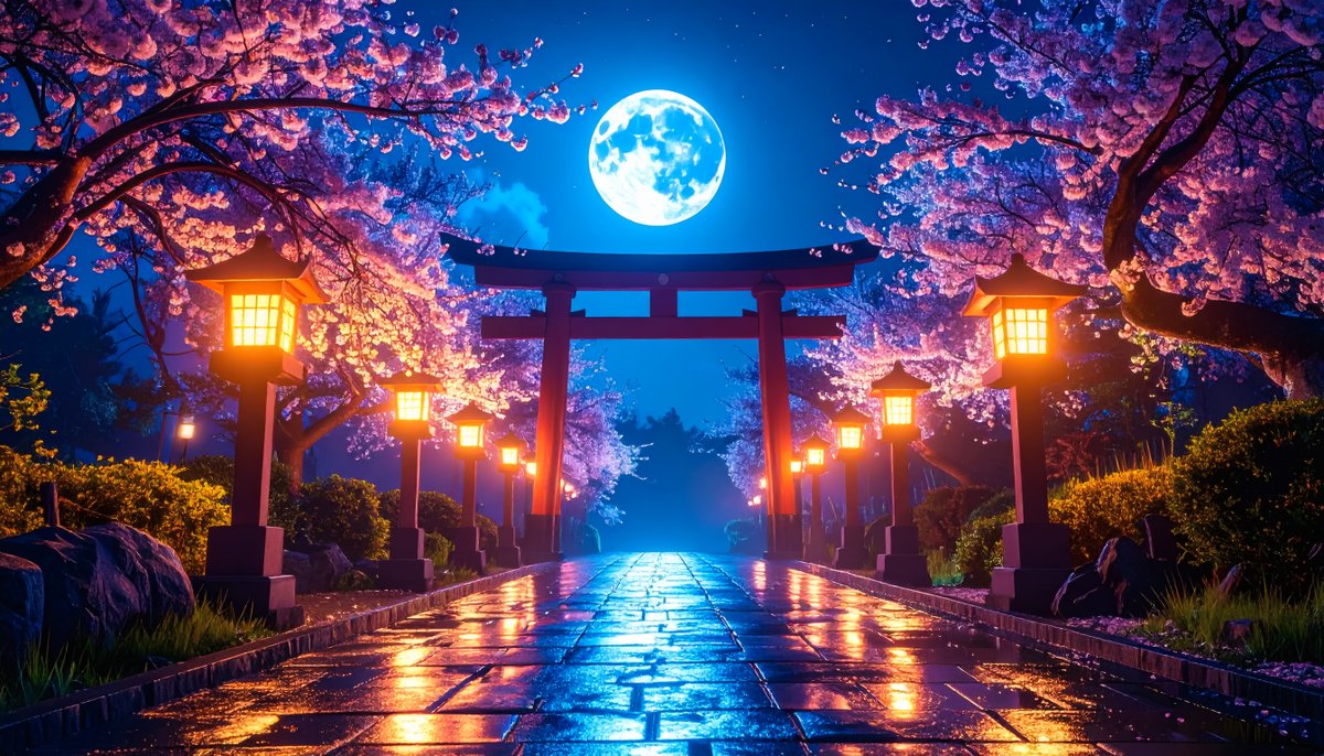 SAMURAIMAN_AI's tweet image. 月下の参道/A Moonlit Shrine Path

月明かりに照らされ、静かに導かれる
Bathed in moonlight, quietly guided onward.

#神社 #Torii #Sakura #TRPG素材 #SAMURAIMANDA