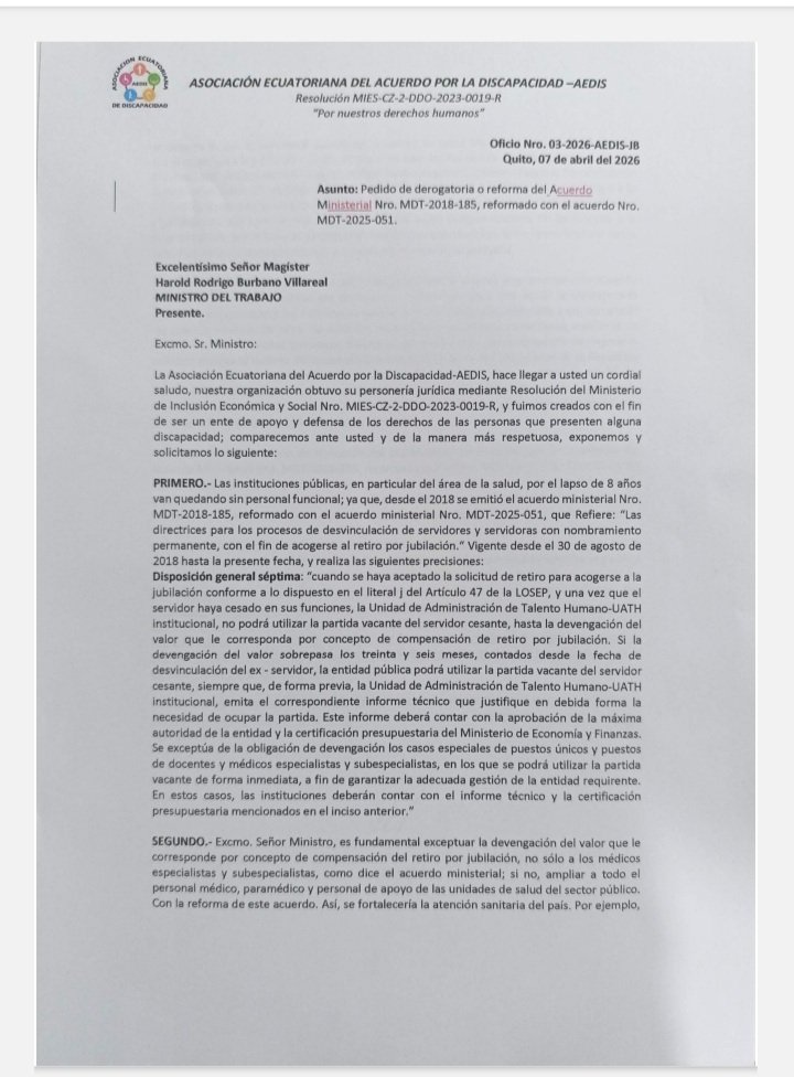 thanyapatricia's tweet photo. #AEDIS @BalsecaMata solicita audiencia al ministro de Trabajo, @haburbano, para abordar la crisis de talento humano en el sistema de salud.
La aplicación del art. 47 de la LOSEP deja vacantes sin reemplazo tras jubilaciones, afectando a personas con discapacidad y Grupos AP
Urge! https://t.co/dIdkDlS1Vp