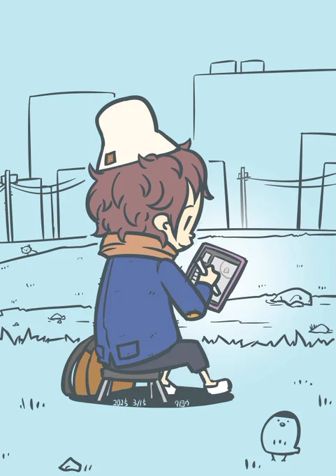 3月④ 3/13〜3/16 Pちゃん ? お外でお絵描き もぐもぐ #先月描いた絵を晒そう #一日一絵 #オリジナルイラスト