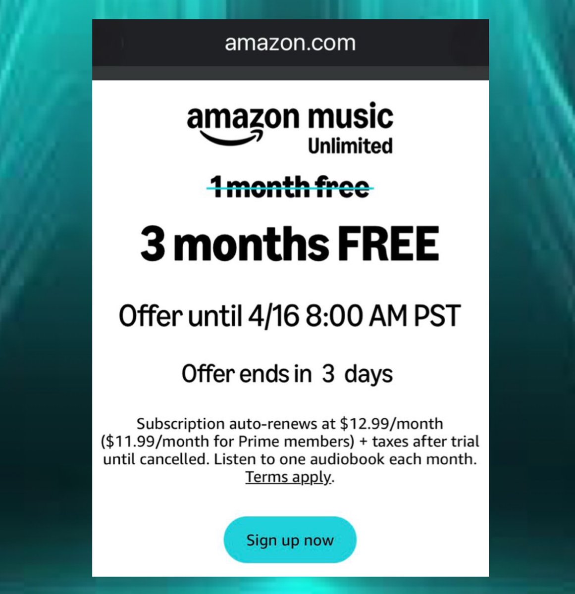 🚨 ARMY this Amazon Music premium streaming sale expires in just a few days! Act quickly!! 🚨

🆓 Premium 3 month streaming trial 🇺🇸 link: amazon.com/music/unlimite…

(Maybe available in your country too, search “Amazon Music Unlimited” on your local browser for link.)