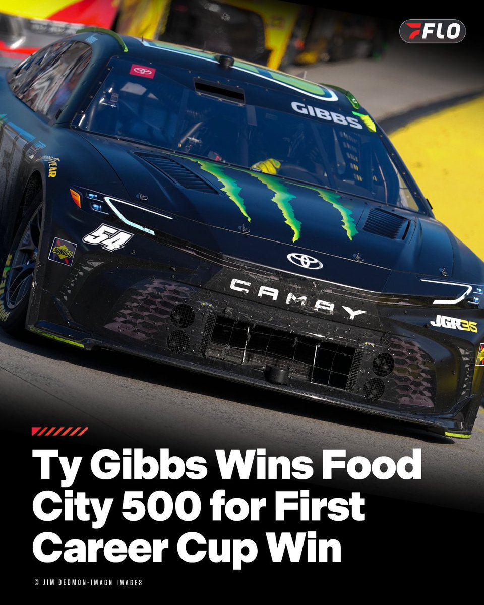 FloRacing's tweet image. 🏁 @TyGibbs is a @NASCAR Cup Series Winner! #NASCAR