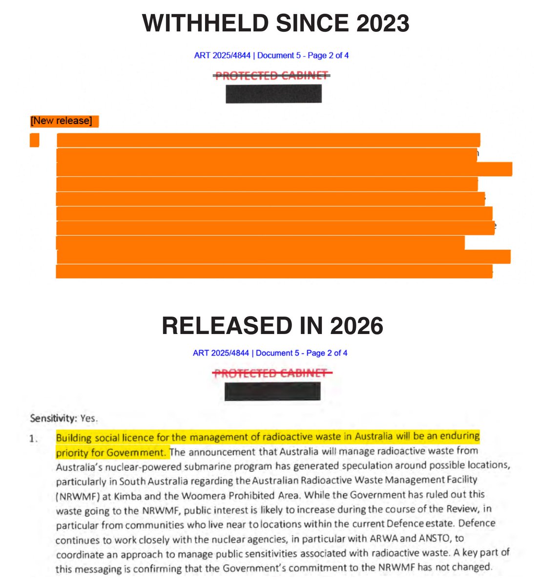 MrRexPatrick's tweet image. With a 2023 #FOI access refusal under legal challenge, taxpayer funded lawyers are now releasing more &amp;amp; more info on #AUKUS nuclear waste plans. Ironically, one thing the Govt’s been keeping from the public is their keenness to gain a social licence from the public 🤦‍♂️. #auspol