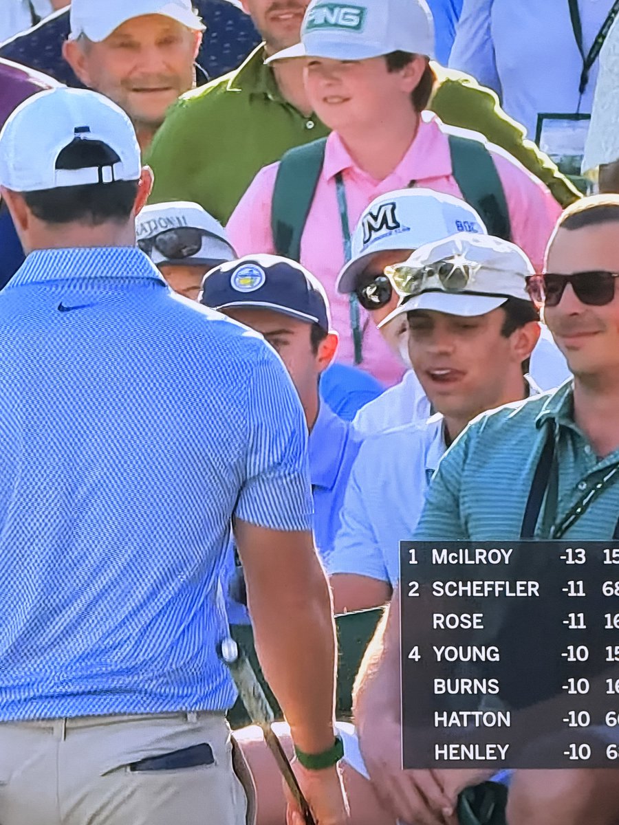 Bobcat Quarterback Club hat spotted at the Masters with Rory!  A national champion fan watching a Masters champion golfer.