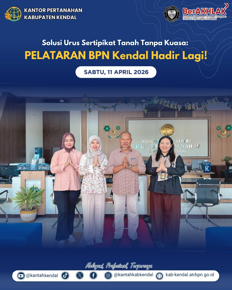 KantahKabKendal's tweet image. Halo #SobATRBPN.....!!
Weekend bingung mau pergi atau main kemana?
Yukk urus sertipikat mu melalui Program PELATARAN di Kantor Pertanahan Kabupaten Kendal.

Kantor Pertanahan Kabupaten Kendal melaksanakan PELATARAN (Pelayanan Tanah Akhir Pekan) .... instagram.com/p/DXDFy5tkq3E/…