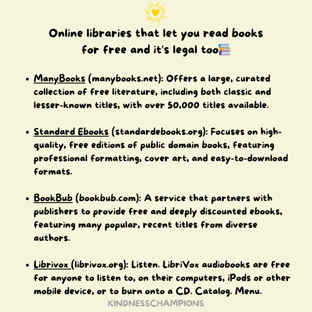 KindnessChamps's tweet photo. "Reading is to the mind what exercise is to the body." Richard Steele
Hey impressive people🥰
We stumbled onto these free online #libraries where you can read #books for free and had to share with you📚 #onlinelibraries❤️ https://t.co/DccefFFfOy