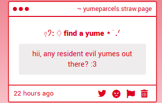 yumeparcels's tweet photo. ⧼🌺⧽﹒ find a yume ﹒⟢
◟any resident evil yumes? https://t.co/Sw800Z8e5F