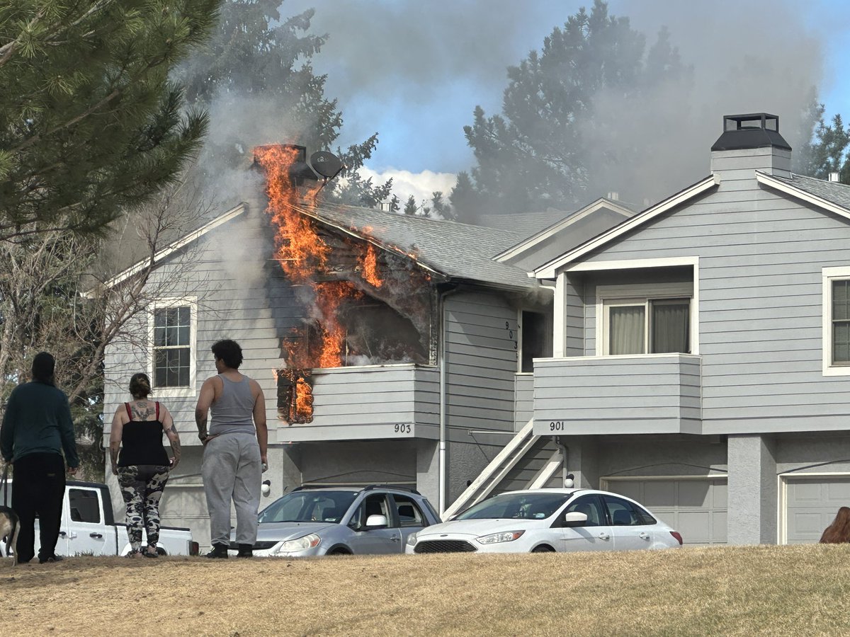 CSFDPIO's tweet image. #ColoradoSpringsFire is on scene of a #workingstructurefire at 903 Tampico Ct 

Crews on scene report fire showing from the front of a town home. Firefighters have water on the fire.