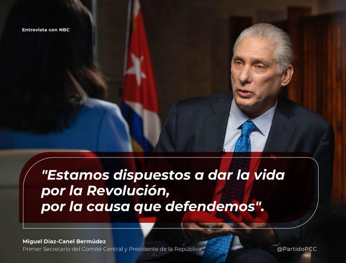 YunielCTCav's tweet image. Hay entrevistas que valen más que mil discursos. La de @DiazCanelB en NBC es una cátedra de ética revolucionaria. "Por la causa que defendemos". #CubaAvanza 🇨🇺