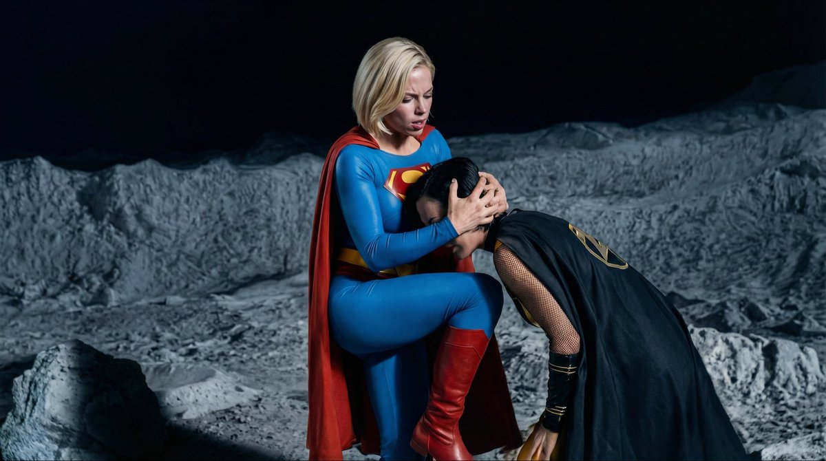 AI_STUDIO_141's tweet photo. Working on a moon battle scene between Superwoman and Nuclear Woman, inspired by Superman IV: The Quest for Peace.  Every day means generating and editing countless keyframes and video clips. People love to say AI filmmaking is easy, but the more you care about the details, the harder it becomes.