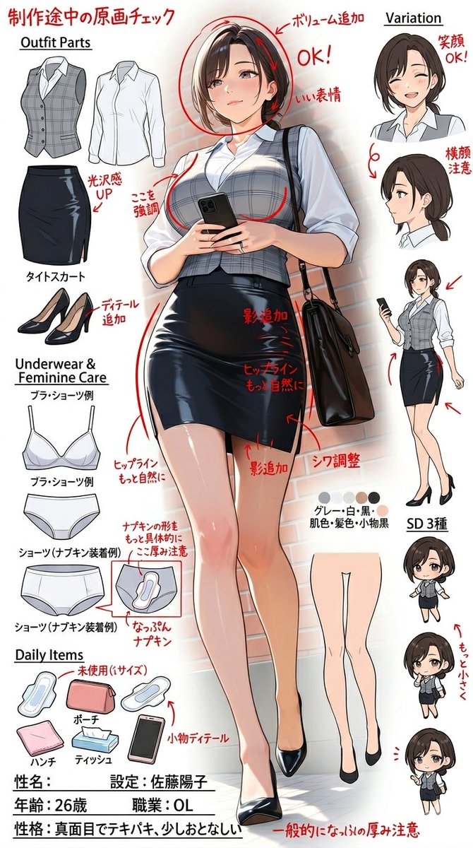 illust_gallery's tweet image. 「……何か、気になることでも？」

足を組んだOLの視線に、ドキッとしませんか？ 彼女の秘められた内面まで描かれた、詳細な設定資料です。
続きはリプライへ

#AIart #AIイラスト #OL #メガネ #設定資料