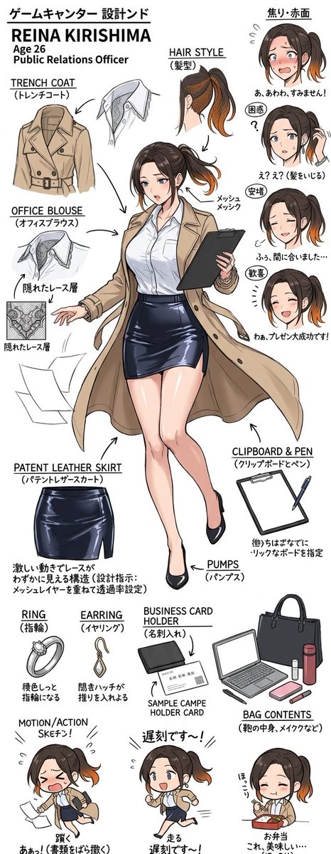 illust_gallery's tweet image. 「……何か、気になることでも？」

足を組んだOLの視線に、ドキッとしませんか？ 彼女の秘められた内面まで描かれた、詳細な設定資料です。
続きはリプライへ

#AIart #AIイラスト #OL #メガネ #設定資料