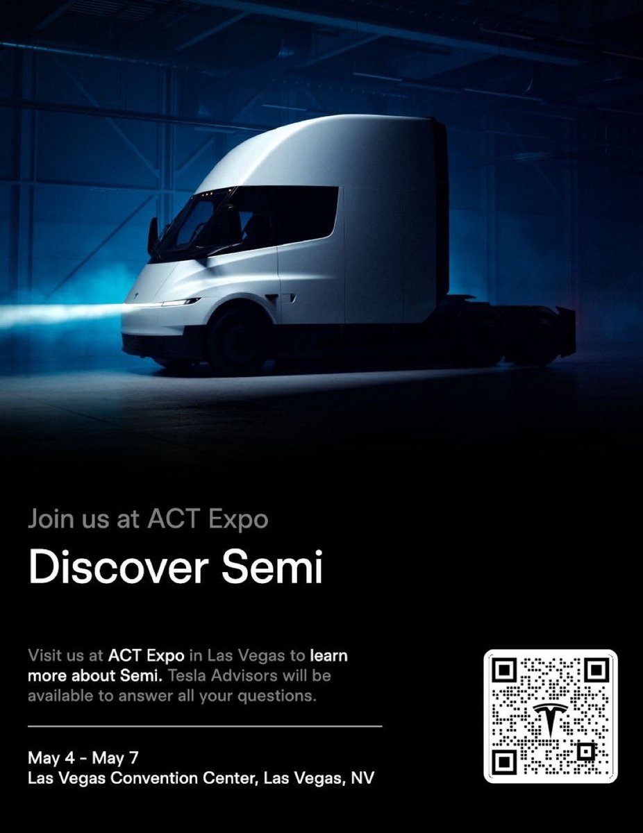 tesla_archive's tweet image. 🚨 TESLA TO DISPLAY PRODUCTION VERSION OF REDESIGNED SEMI AT ACT EXPO IN LAS VEGAS (MAY 4-7) 🇺🇸 $TSLA

• Tesla will showcase the production version of the redesigned Tesla Semi at the ACT Expo in Las Vegas.
• Attendees with a CDL will be able to test drive it; ride-alongs will