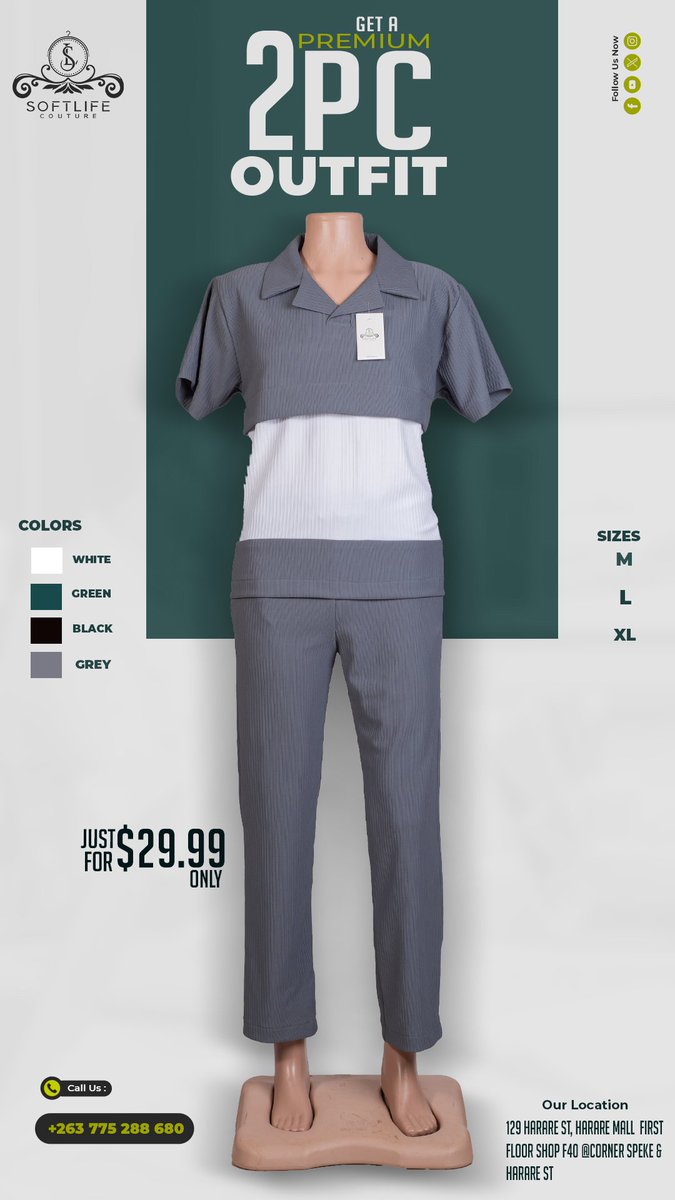 softlifecouture's tweet photo. ✨ 2PC OUTFITS NOW AVAILABLE 
Upgrade your wardrobe with our stylish and comfortable 2-piece outfits, perfect for everyday wear and smart casual looks.
💚 Other stylish designs – ONLY $29.99
✔ Quality fabric
✔ Neat finishing
✔ Comfortable fit
✔ Sizes available 

0775 288 680 https://t.co/ETDDz76fMi