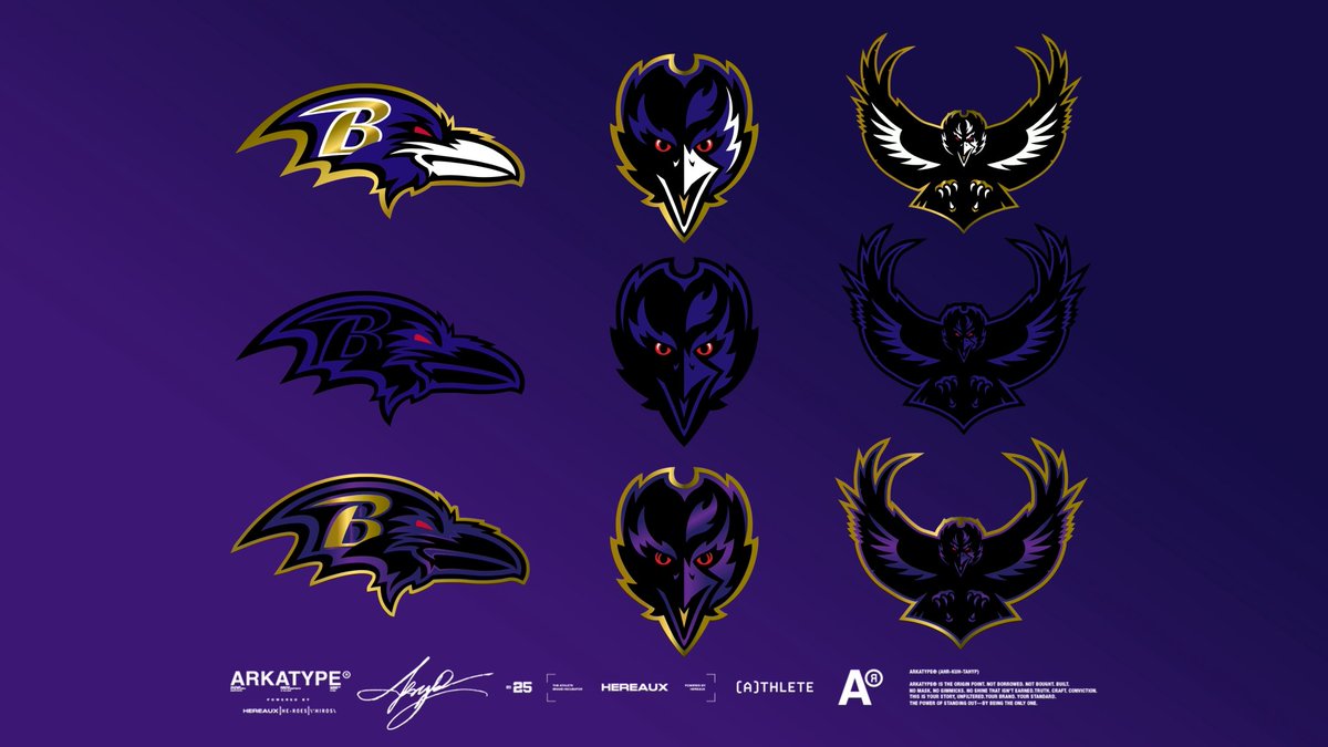 Hereaux_KB's tweet image. My last takes on the iridescent helmets utilizing the other @Ravens “bird” logos… I can’t lie… I’d be excited for any of these… also included alt logo colorways… we cookin? #RavensFlock #RavensUniforms