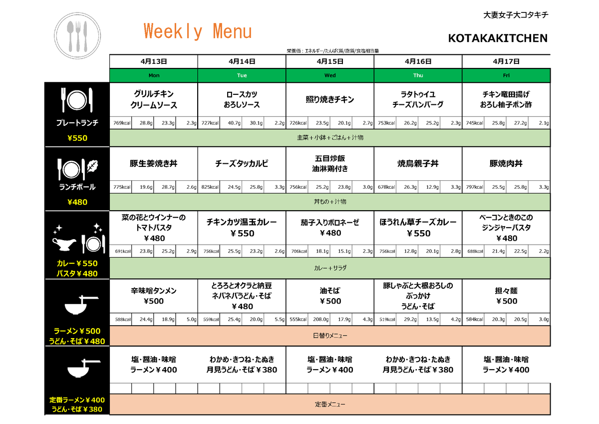 owu_news's tweet image. 今週のコタカフェとコタカキッチンのメニューです。🍴✨
※コタカキッチンは学外者の方はご利用いただけません。
#大妻女子大学 #大妻 #owu #学食 #コタカフェ #コタカキッチン