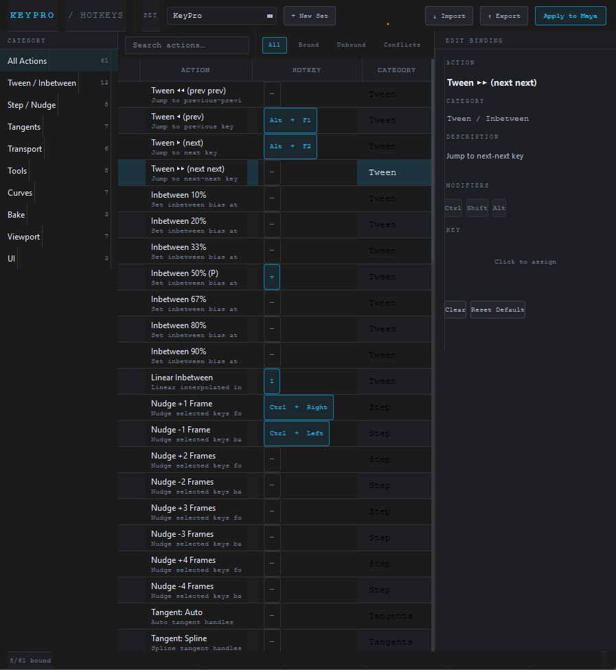 Long_Winter's tweet image. #KeyPro hotkey manager is live! 🥞

Edit/Mod your current hotkeys. 
Export/Import when you move machines. 
longwintermembers.com/keypro/

Works in maya 2024 + 
#characteranimation #maya