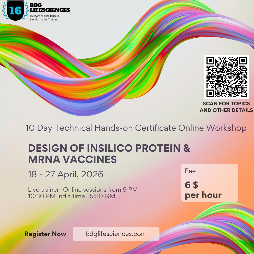 biodiscovery's tweet image. mRNA vaccine design 💉is one of pharma's most in-demand skills.
Almost nobody teaches it hands-on.

We do.

10 days. Live trainer. Real data. Certificate.

Starts Apr 18 — only $92 🔗 bdglifesciences.com/event/insilico…

#mRNAVaccine #Bioinformatics