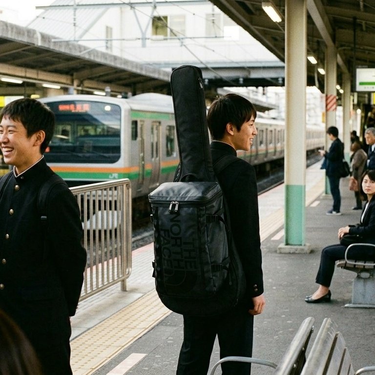 こういう感じの高校生見かけてハラハラしましたが、自分もギターをずいぶんと乱雑に扱っていたなぁと思い出しました
（画像はAI生成）