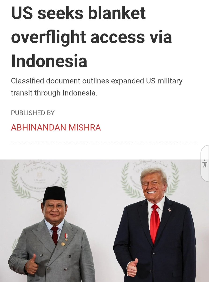 Sebuah media bernama "Sunday Guardian" merilis berita:
Dokumen rahasia AS mengungkap rencana pemberian izin “bebas lintas” bagi pesawat militer Amerika di wilayah udara Indonesia.

Rencana ini, kata media tsb,  disepakati setelah pertemuan antara Prabowo Subianto dan Donald Trump