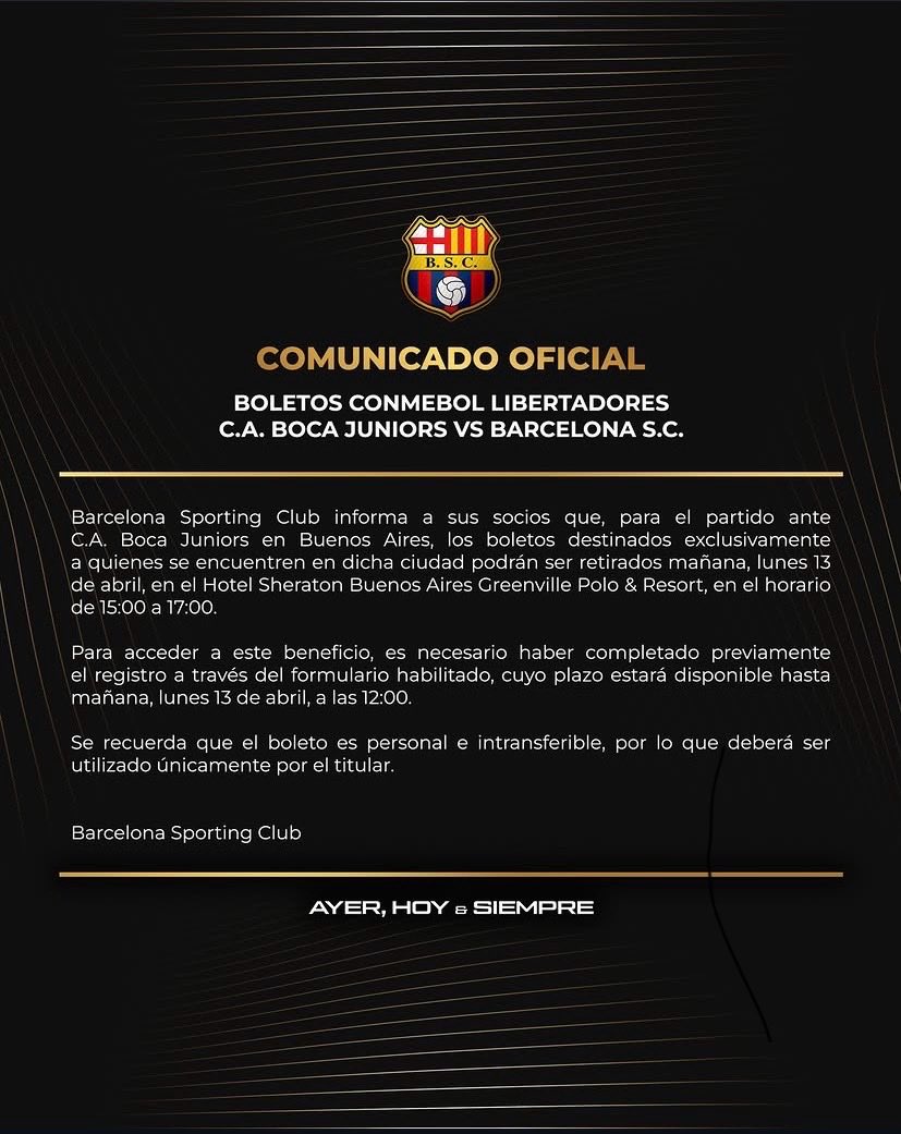SurOscuraEC95's tweet photo. El link que se deben registrar todos los socios de BARCELONA SPORTING CLUB - Página oficial que estaran pte en buenos aires, la entrega de las entradas sera de 15h00 a 17h00...
+ información en el flayer!! https://t.co/YsManN67rk