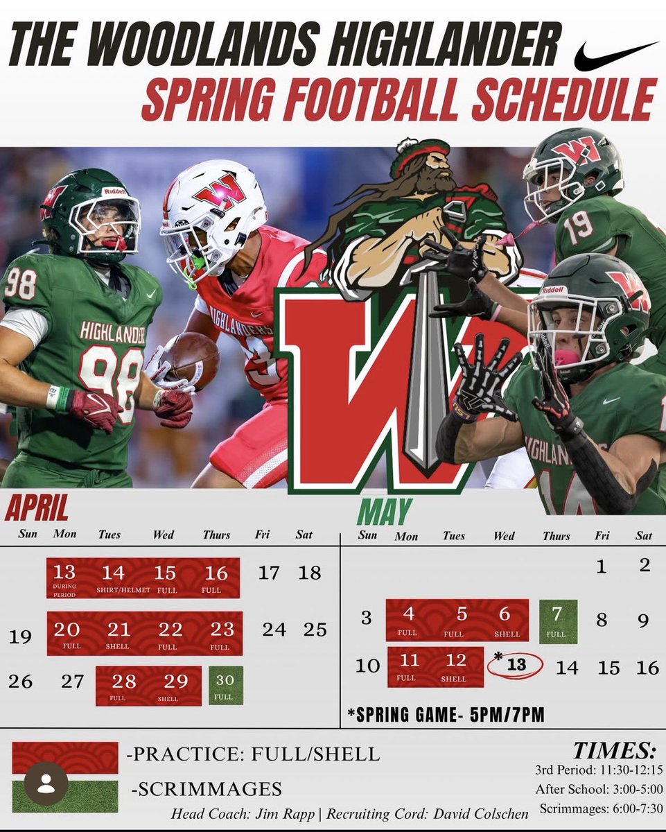 HunterWillQB's tweet photo. @CoachSchultz_DC @HendrixFootball @RussHeidiSLC @CoachDoerrHDX #WeAreWarriors 

Spring Football Schedule 📸 

Hunter Williams

🏈 Pos: QB
🎓 Class: 2028
📏 HT: 5’10”
⚖️ WT: 180
🏃‍♂️40: 4.9
🎒 School: The Woodlands HS (TX)
📚 GPA:  3.62 (unweighted)
🐦/✖️:  @HunterWillQB
🗺️City/State: The Woodlands, TX
📲 Cell:  Follow for #
🎥HUDL/Film: https://t.co/t7tcDjAjYa

SOPHOMORE SZN HIGHLIGHTS 📍
