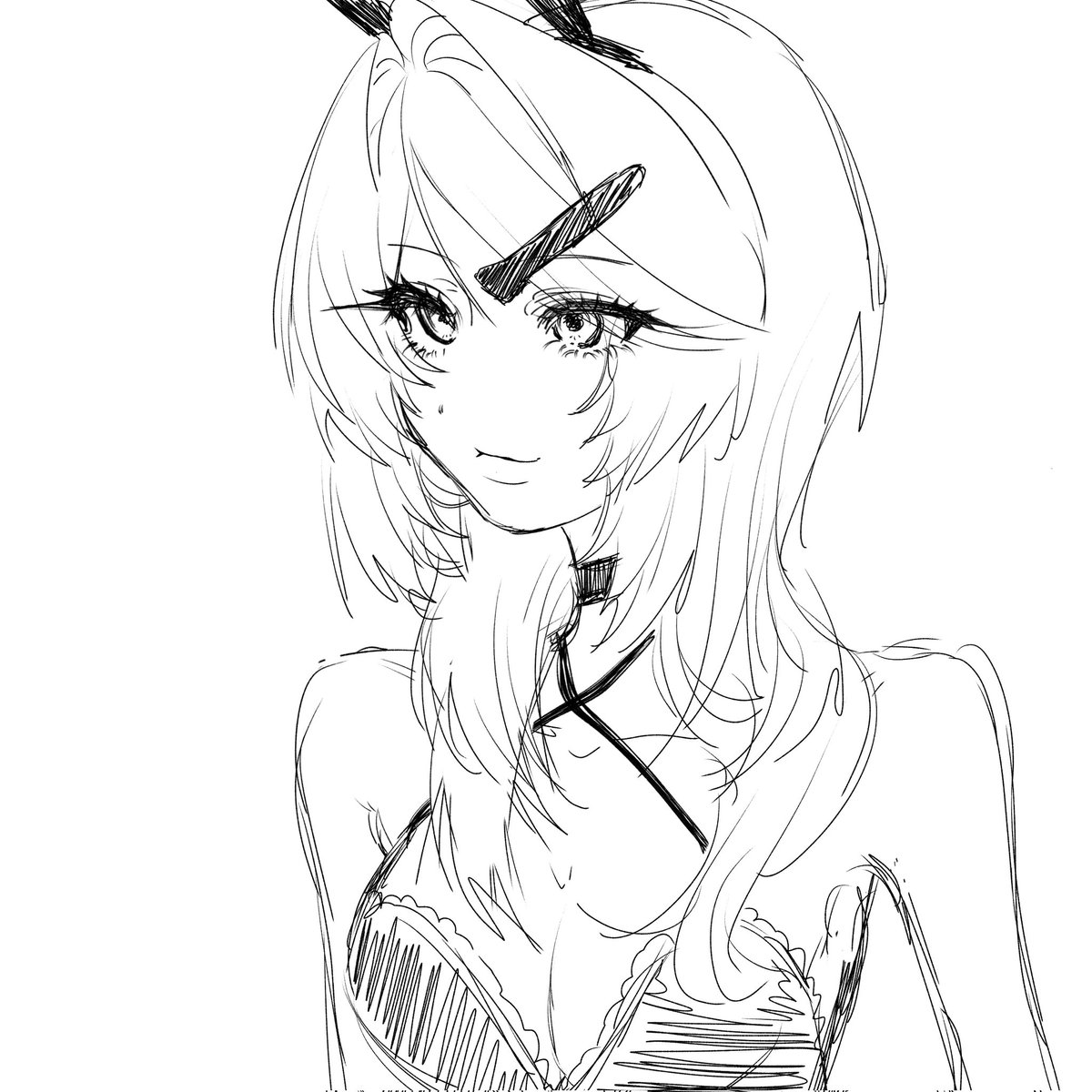 線画ラフ1枚完成納品しました~🤍✨
ありがとうございました！