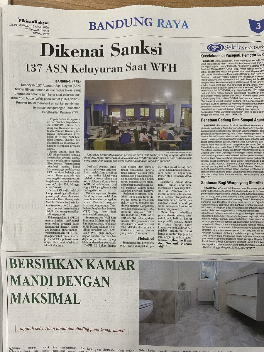 pikiran_rakyat's tweet photo. Selamat Pagi Sobat PR!

Hari ini Koran Pikiran Rakyat membahas Proyek Tol Getaci Masih tak Pasti Minim Investor, Dikenai Sanksi 173 ASN Keluyuran Saat WFH, Diduga Illegal Petugas Tutup Tambang Emas.

Untuk pembahasan lengkapnya baca di Koran Harian Umum Pikiran Rakyat!

#koranPR #beritaJabar #jawabarat #news