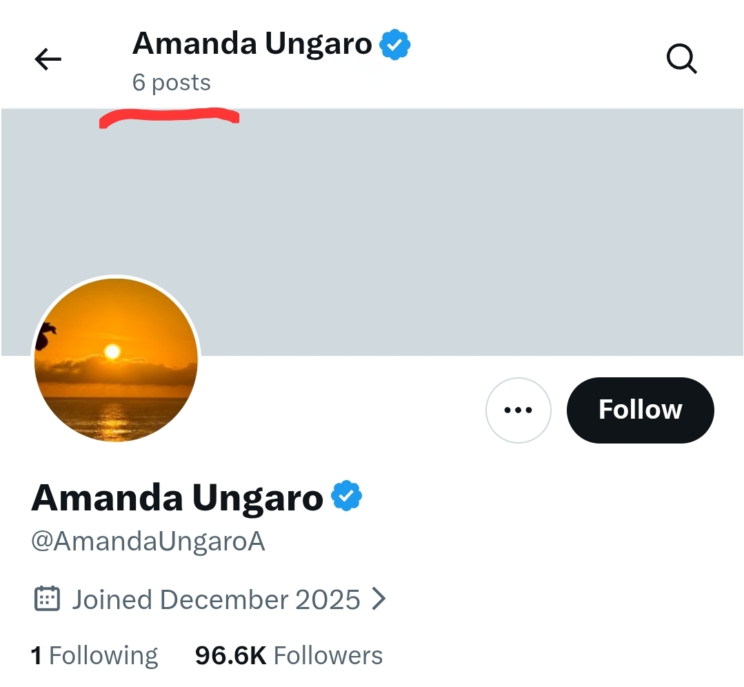 BasedSamParker's tweet image. If anyone is trying to follow the @AmandaUngaroA saga, it just got a lot harder since she deleted dozens of tweets. 2 nights ago, she had 37 tweets. It's now down to 6. What's going on? 
Luckily, I did a full Grok analysis with all 37 up. Read it here:
x.com/i/grok/share/c…